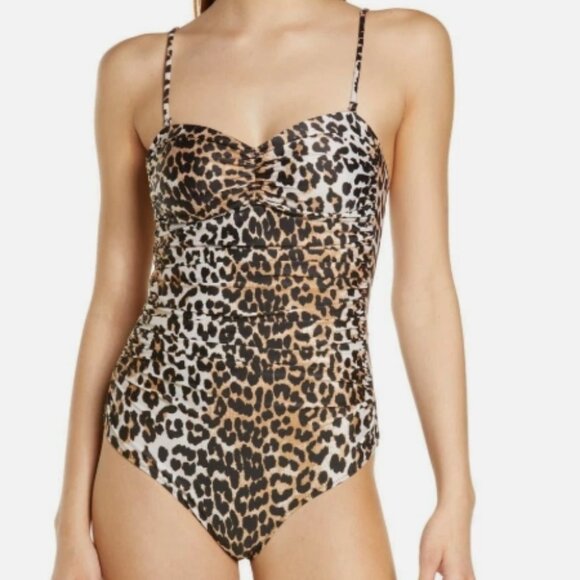NWT! Ganni Core Multi Color Leopard Cheeky One Piece Swimsuit NEW! - Picture 1 of 5